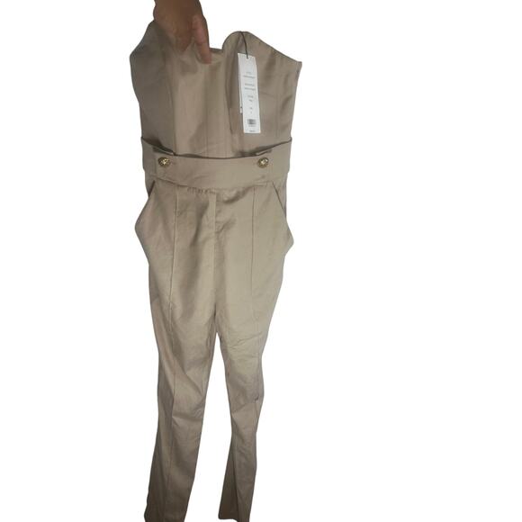 NWT Veronica Beard Joanna Jumpsuit Women's Size 0 Khaki Strapless Chic Outfit - Picture 6 of 10